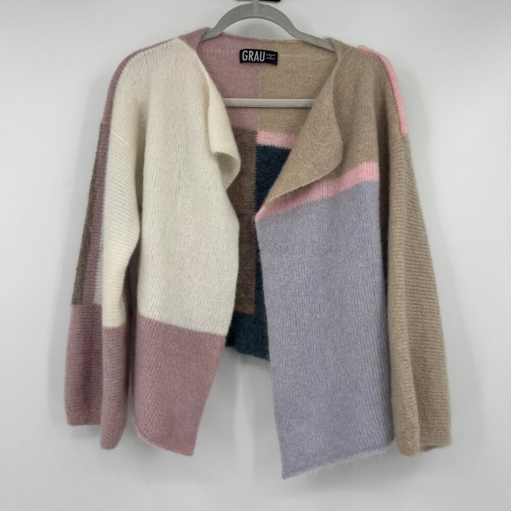GRAU made in Denmark Mohaur color block open Cardigan woman’s size medium tan iv